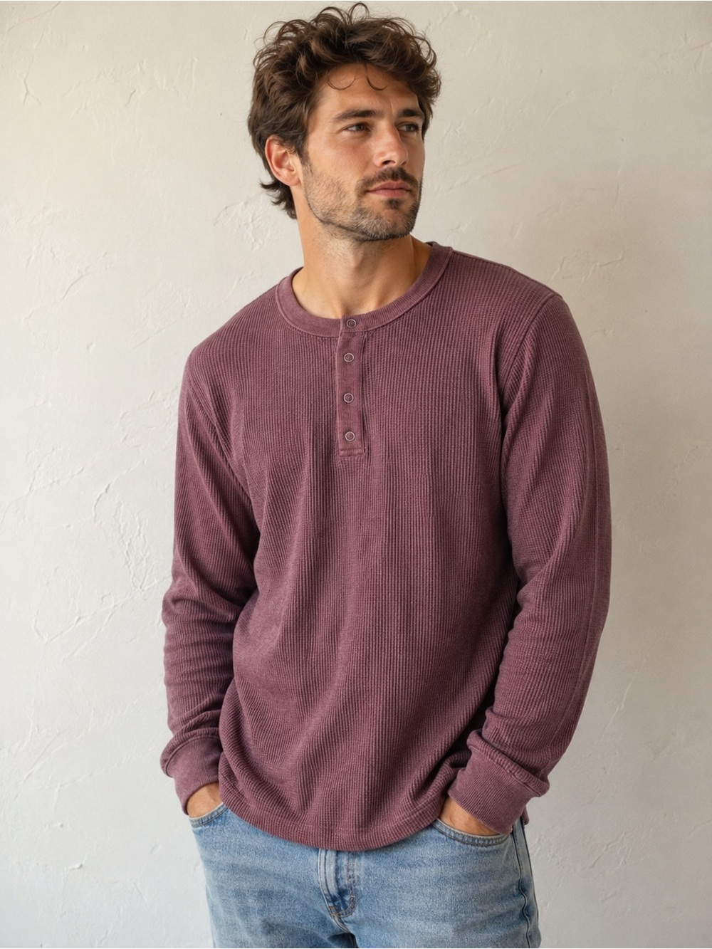 NWT Rhône Mens Waffle Knit Thermal Henley Long‎ Sleeve Shirt Sz S Light Maroon